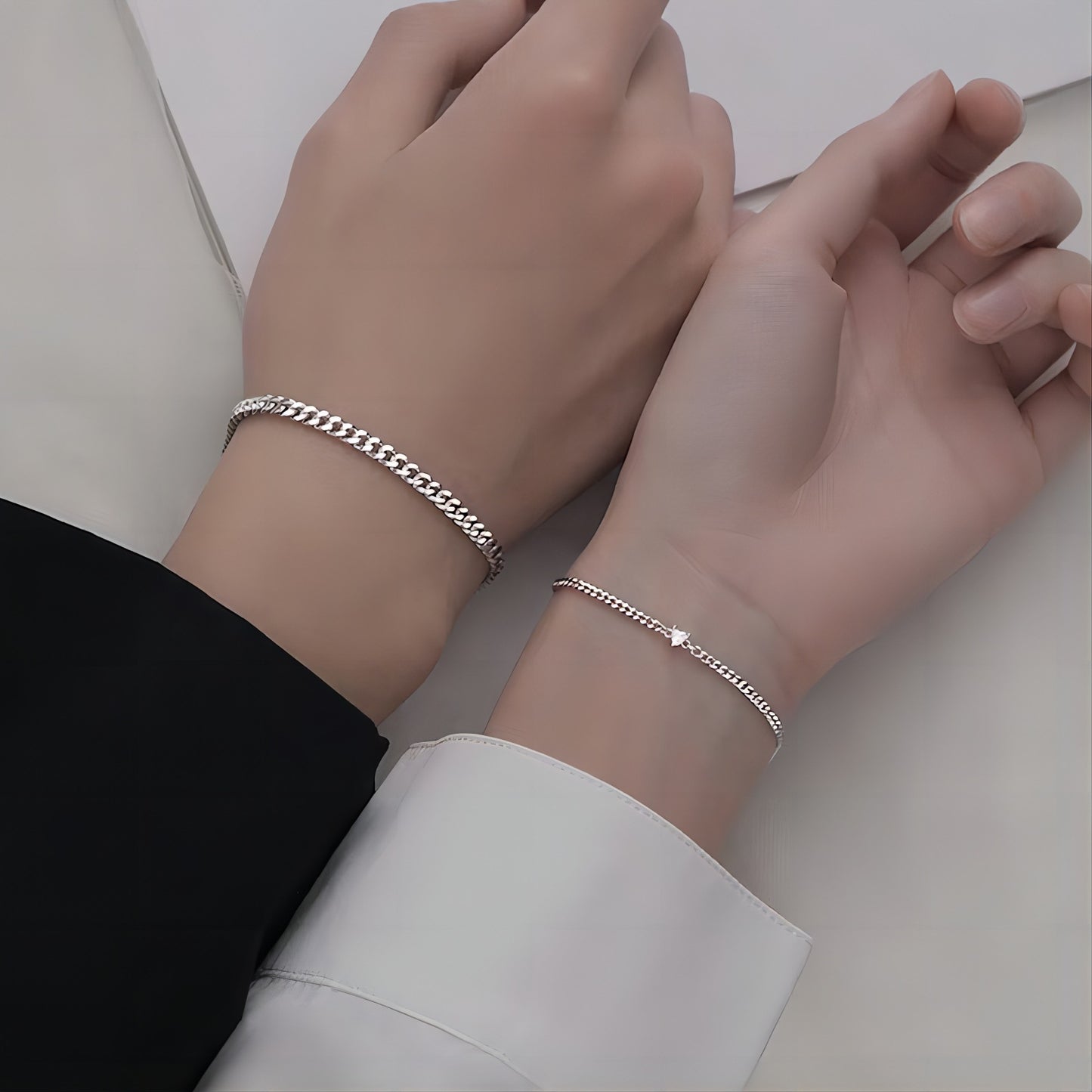 2PCS Stainless Steel Couple Bracelet Set with Crystal Heart,  for Men Women Permanent Bracelet Touch Bracelets for Couples