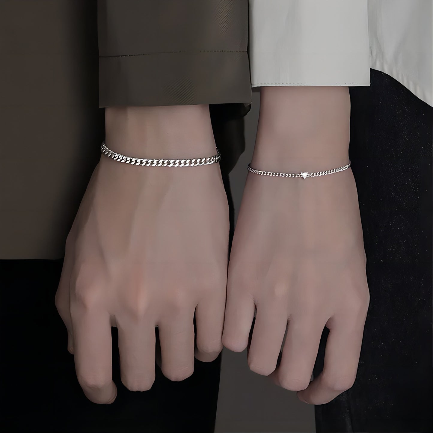 2PCS Stainless Steel Couple Bracelet Set with Crystal Heart,  for Men Women Permanent Bracelet Touch Bracelets for Couples